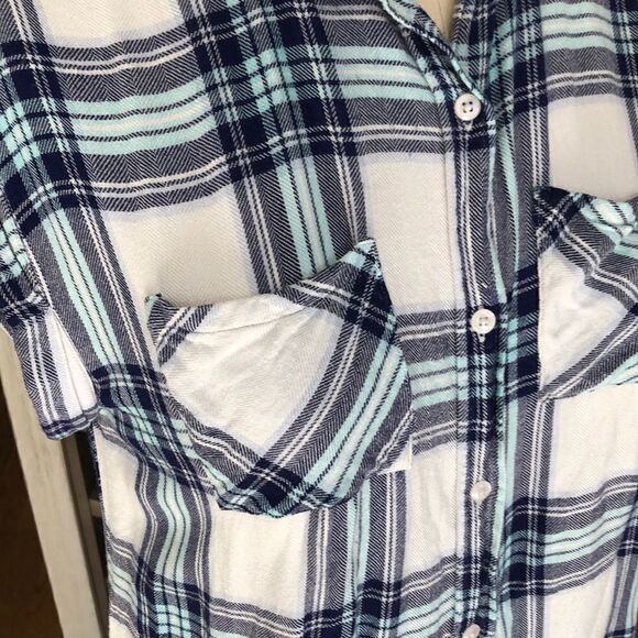 Rails Sea 🌊 Blue Plaid Perfectly Positioned Pocket ‘Flannel’ Shirt COMFY - Picture 7 of 17